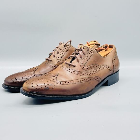 Donald J Pliner Shoes Mens 10 Brown Leather Gozar Wingtip Oxford Dress Brogue main image 8